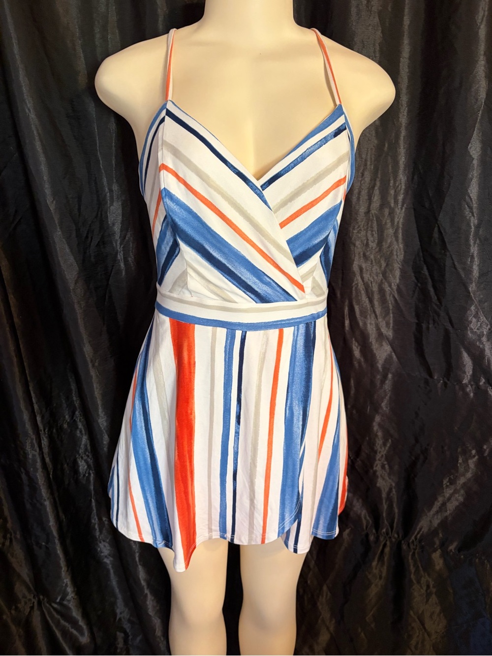 BCX White Mini Dress with Blue & Red Stripes